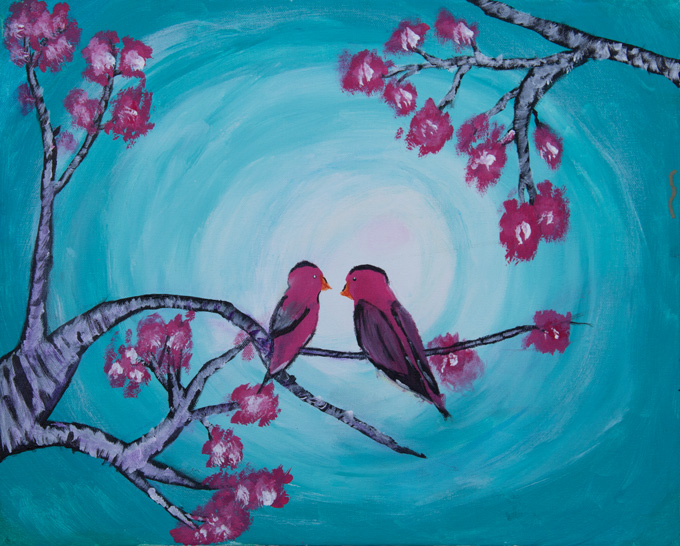 Red Birds and Tree, Spring Time
