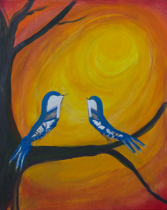 Blue Birds and Tree, Summer Sunset